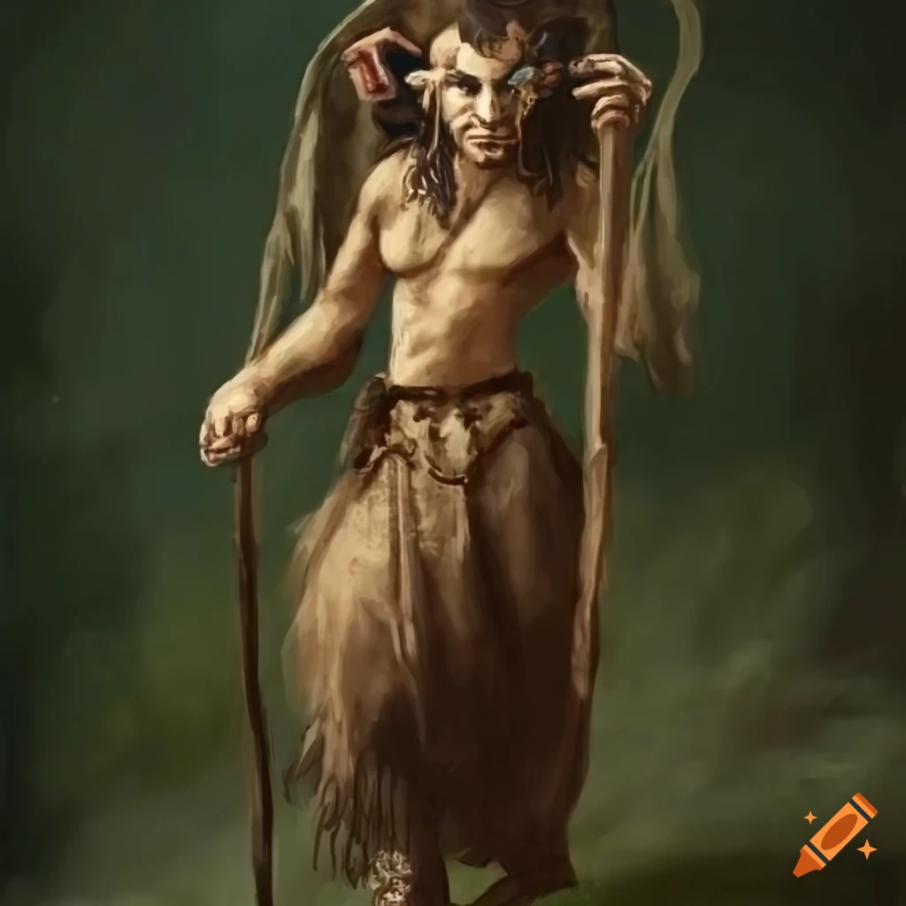 Satyr in druid robe with shepherd's staff