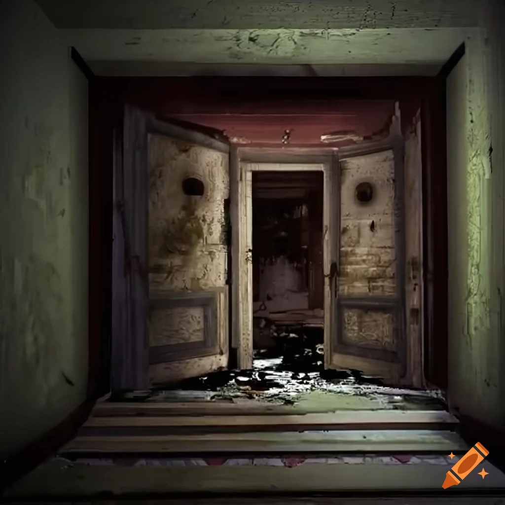 Fnaf-style moldy hallway in an abandoned mansion