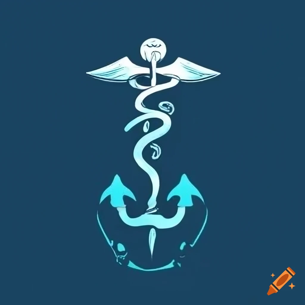 Unique marine doctor logo with Caduceus morphed into an anchor in blue