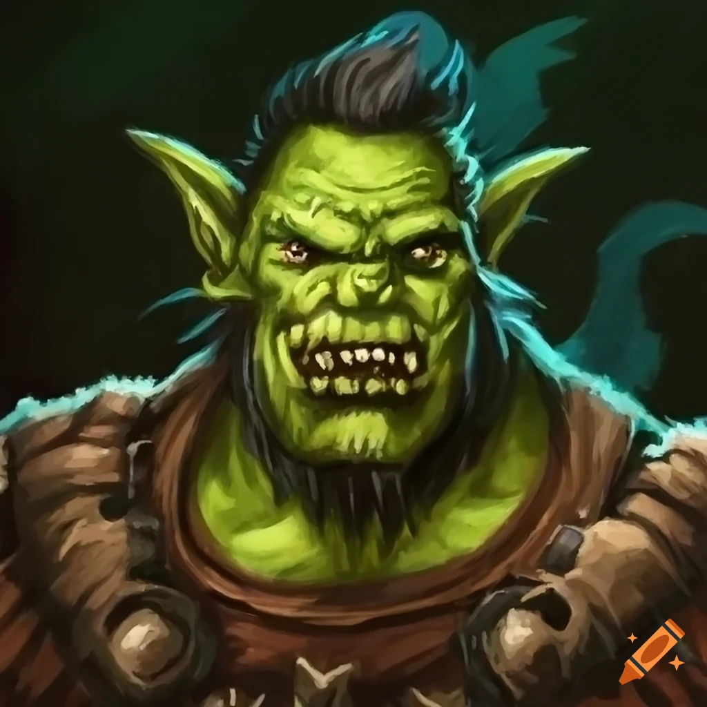 Portrait of an aged male orc warrior in a detailed close-up, game card