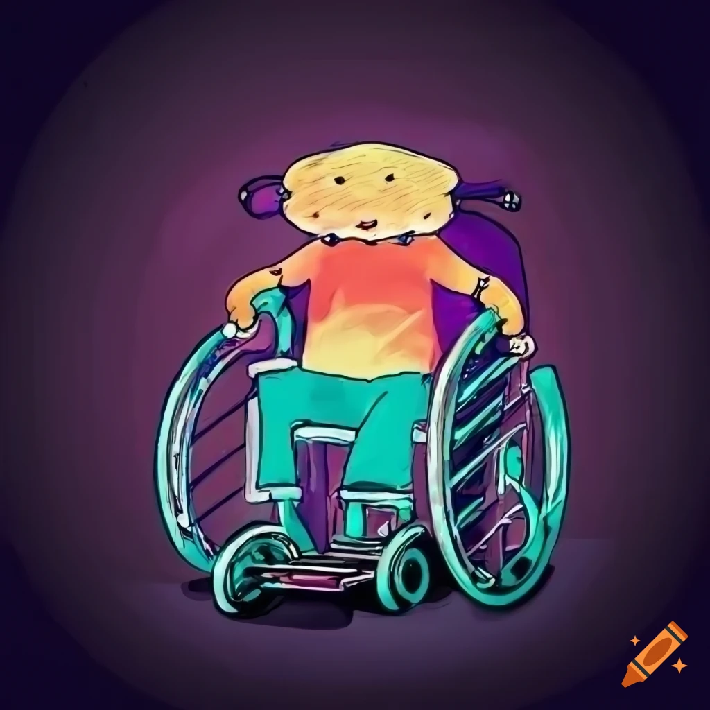 Graphic drawing of a biscuit in a wheelchair