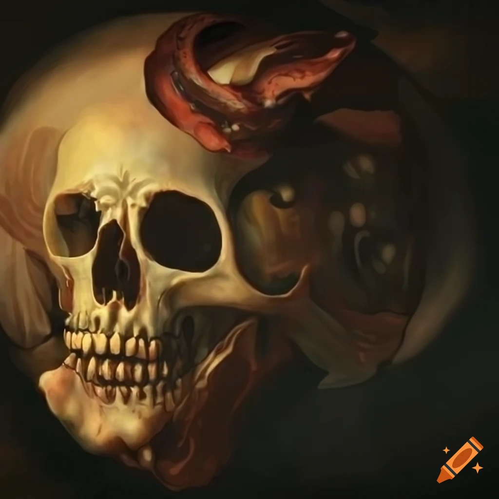 Ying yang fish skulls in baroque style