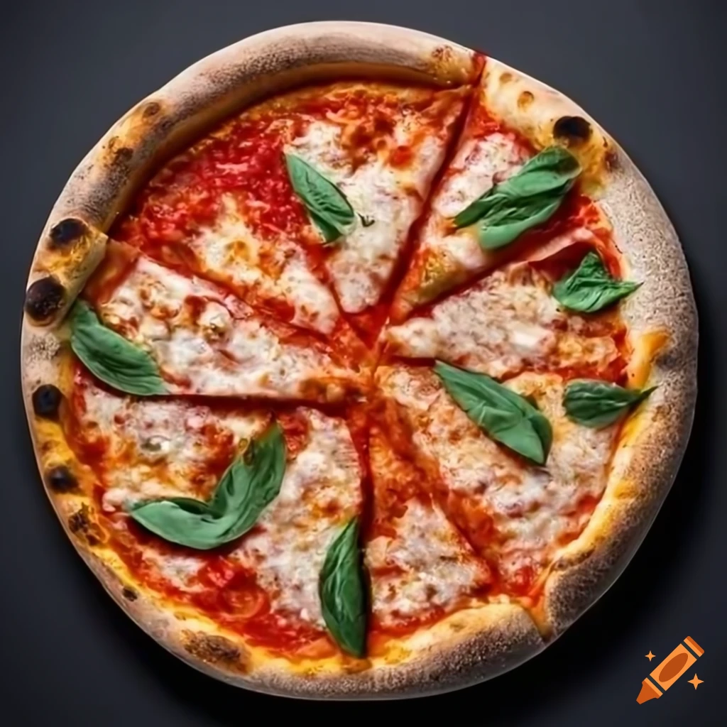 Top view of pizza margherita on black background