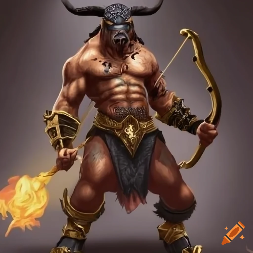 Black Minotaur gladiator with gold accessories and special arrow