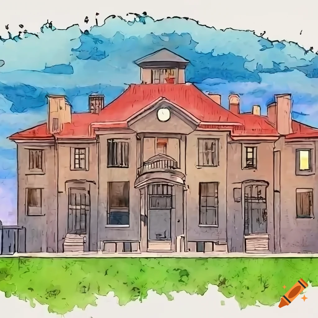 Comic book illustration of a gate blocking a mansion in the distance with vibrant colors
