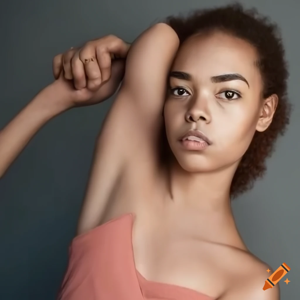 Portrait of a young lady with natural hair growth in her armpits
