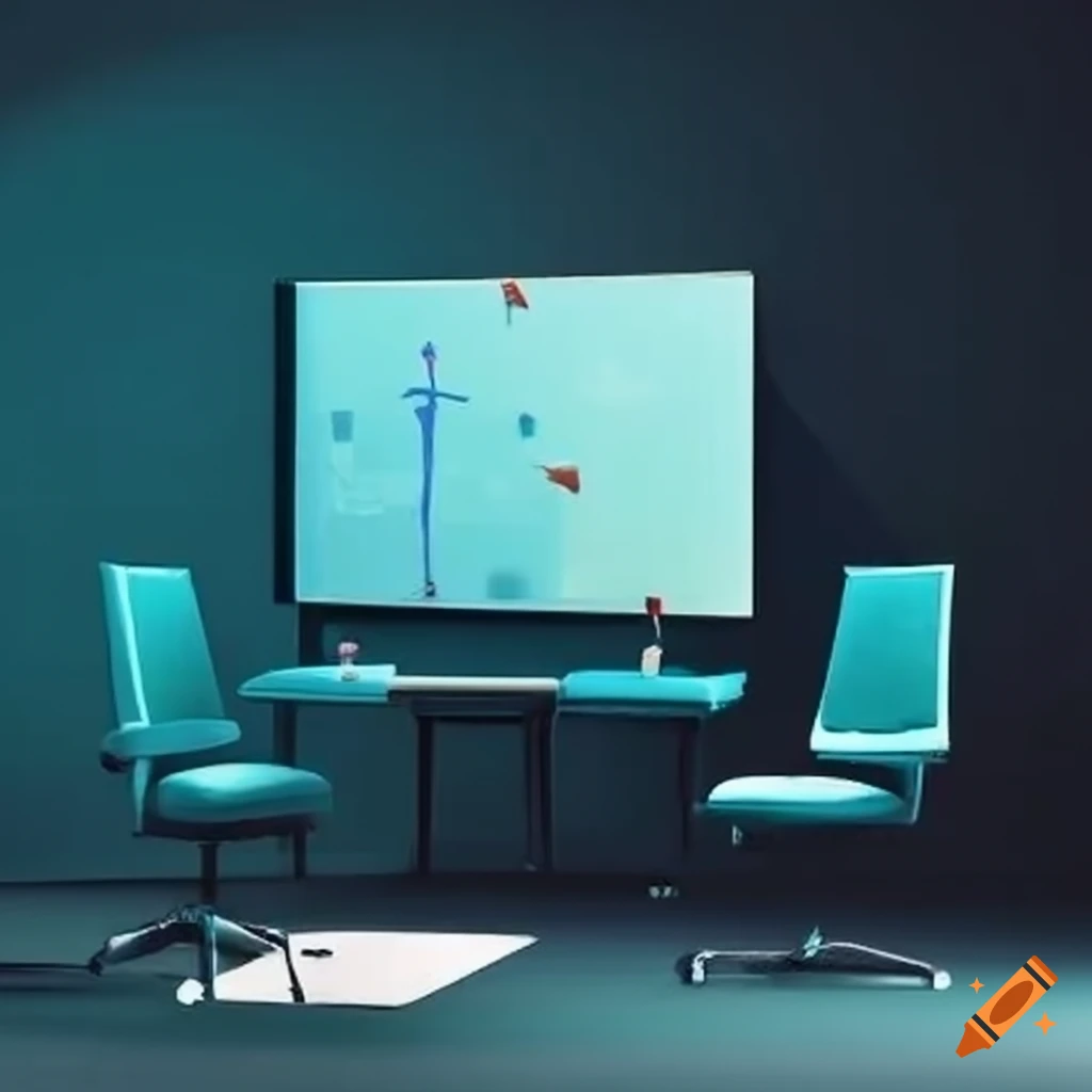 Training room scene with a soft skills presentation