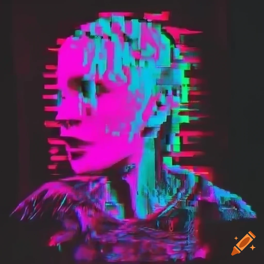 Glitch art with vaporwave aesthetic
