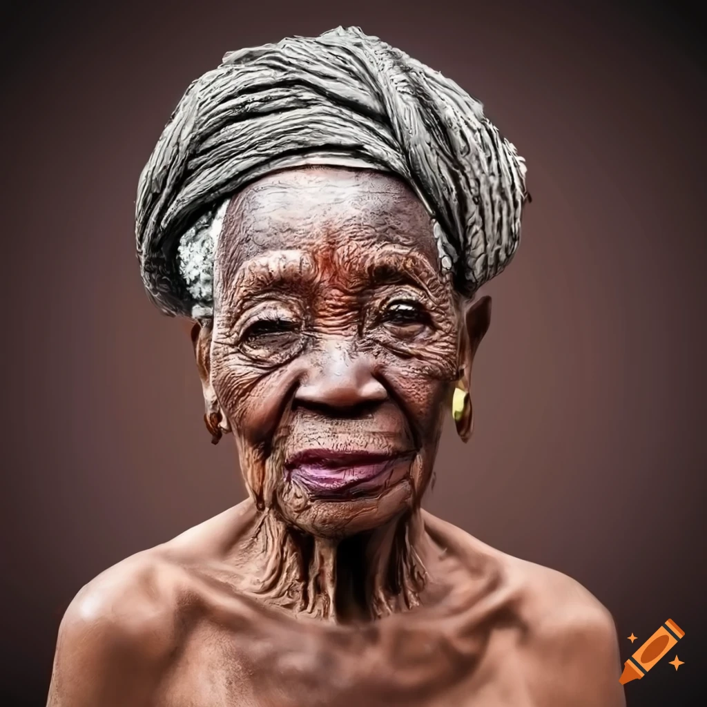 Micro detailed portrait of an old African tribal woman