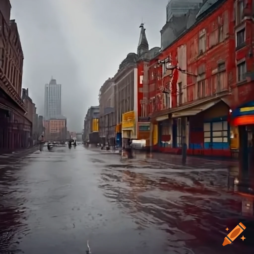 Circus City street view on a bright stormy day
