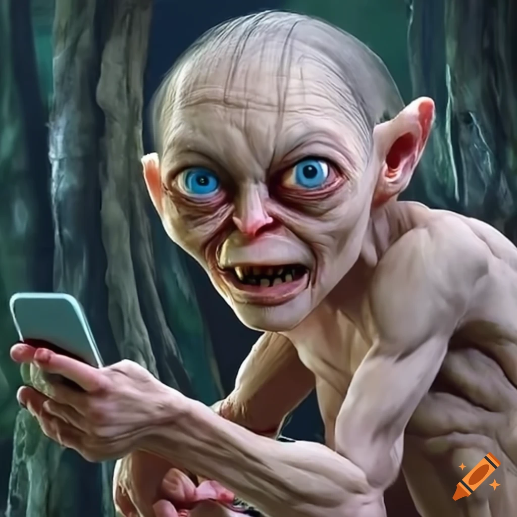 Gollum looking at mobile phone