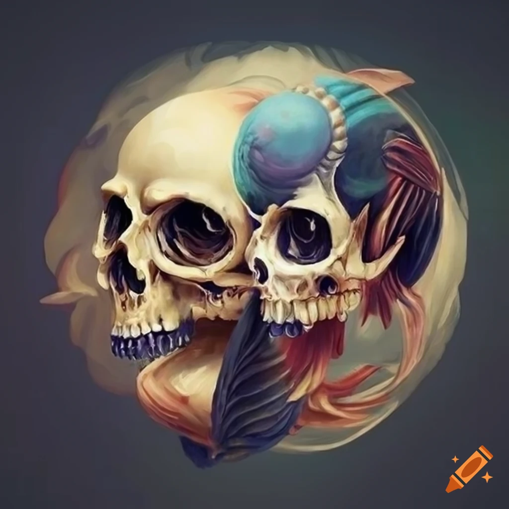 Ying yang fish skulls in baroque style