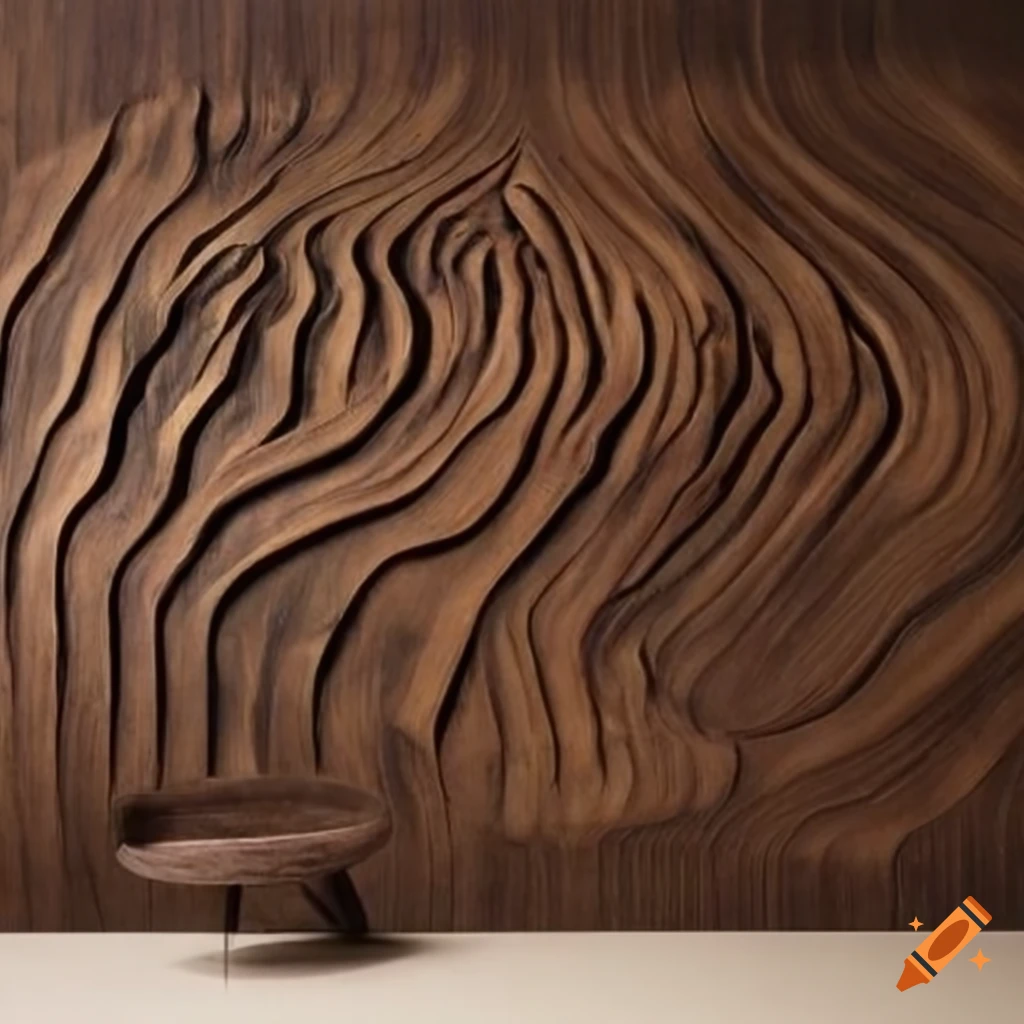 Black walnut wall art with intricate carved design on Craiyon
