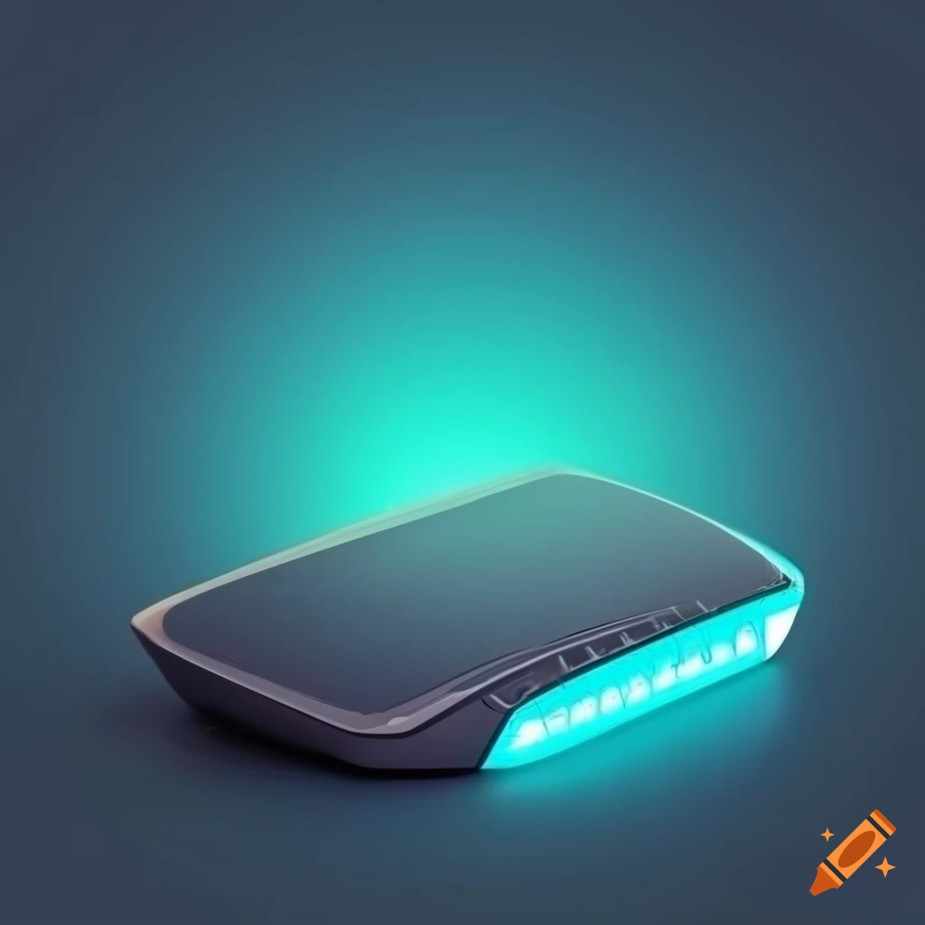 Futuristic computer router on a modern plain background