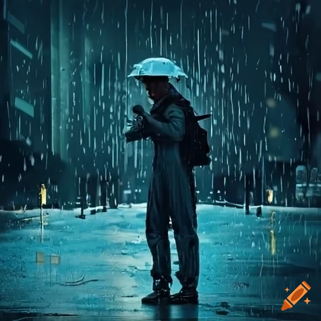 Engineer contemplating in the rain