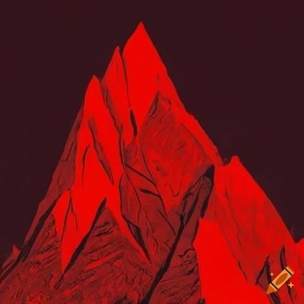 Communist propaganda poster with jagged mountains in red monochromatic style