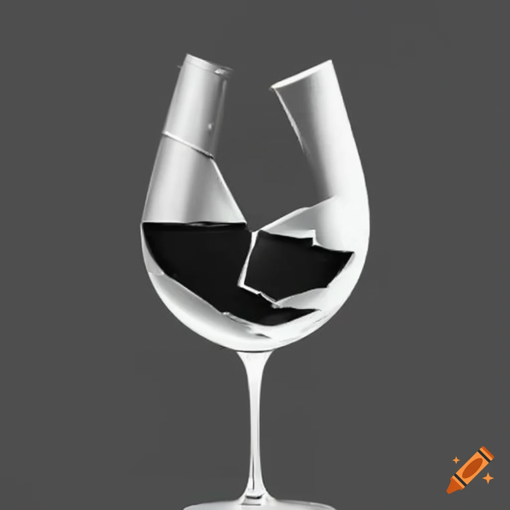 Minimalist broken wine glass in monochromatic anime style