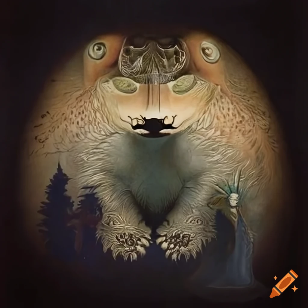 Illustration of native Salish creature and animal motifs inspired by Yang, Kittelsen, and af Klint