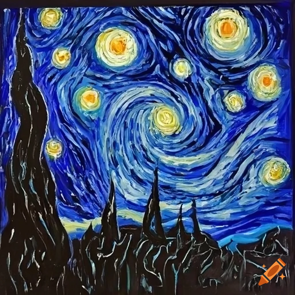 Starry night painting with dream-like quality
