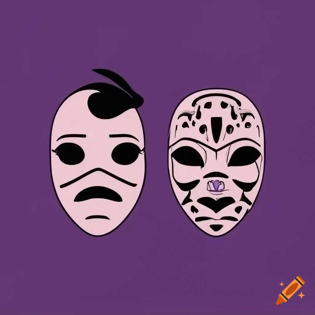 Contrasting masks interconnected with a black line on a white background in vector art