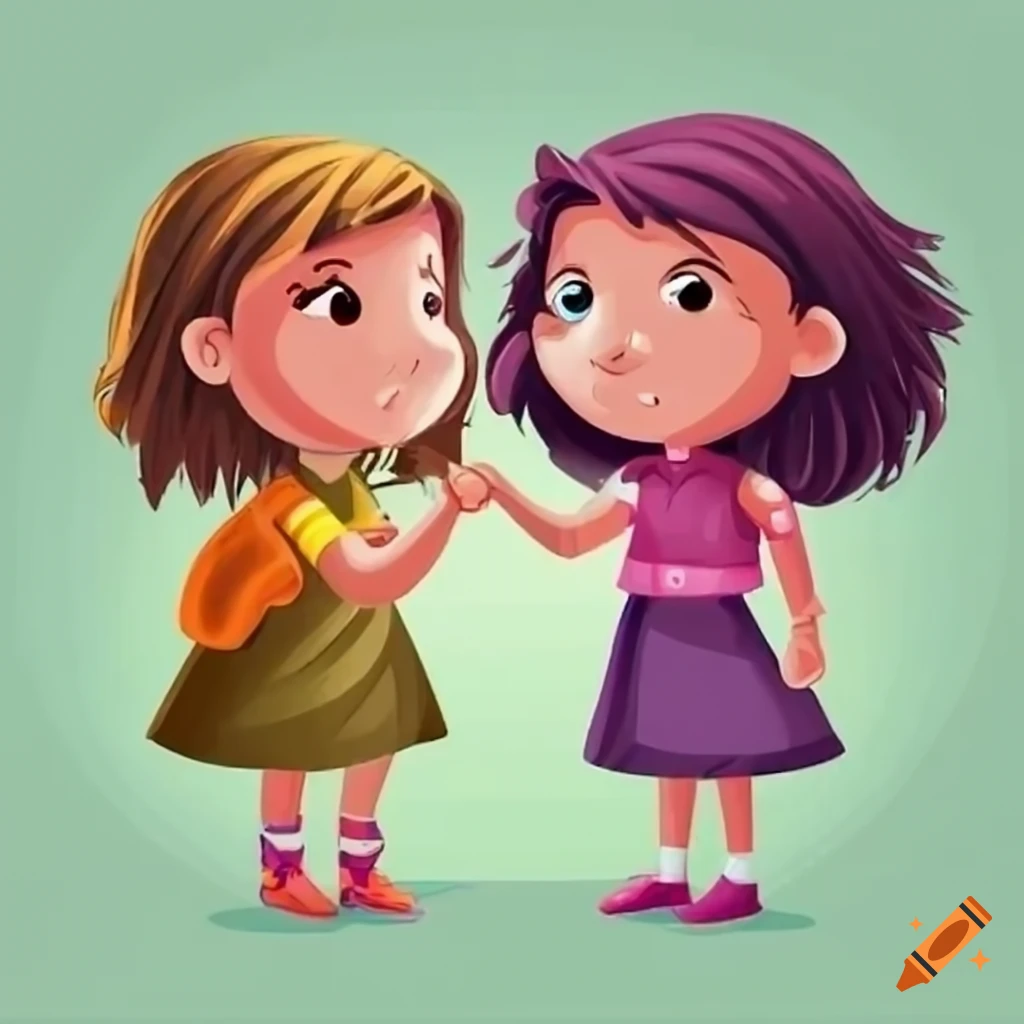 Two cartoon girls with brown hair chatting