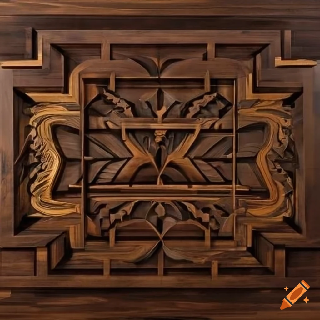 Black walnut wall art with masculine carving patterns and golden veins ...