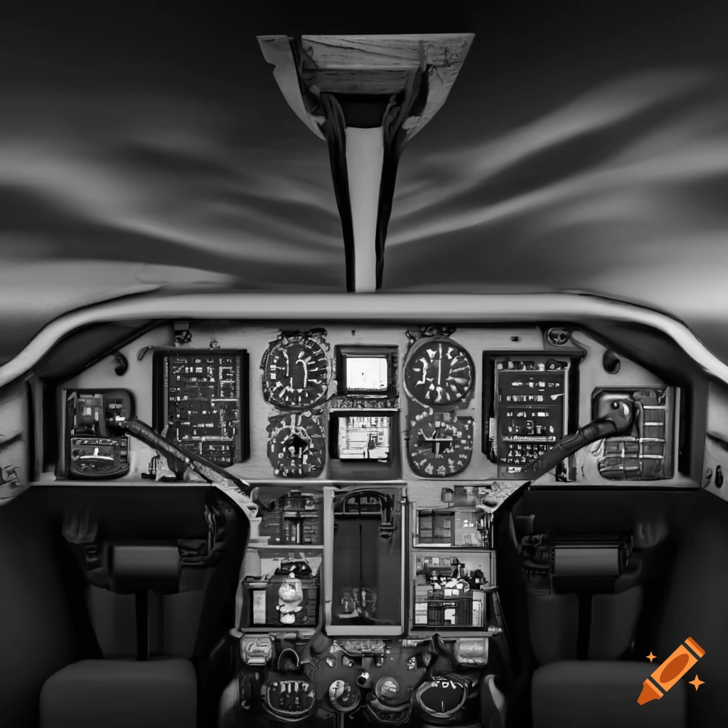 Monochromatic 3D relief Cessna 172 cockpit in grayscale