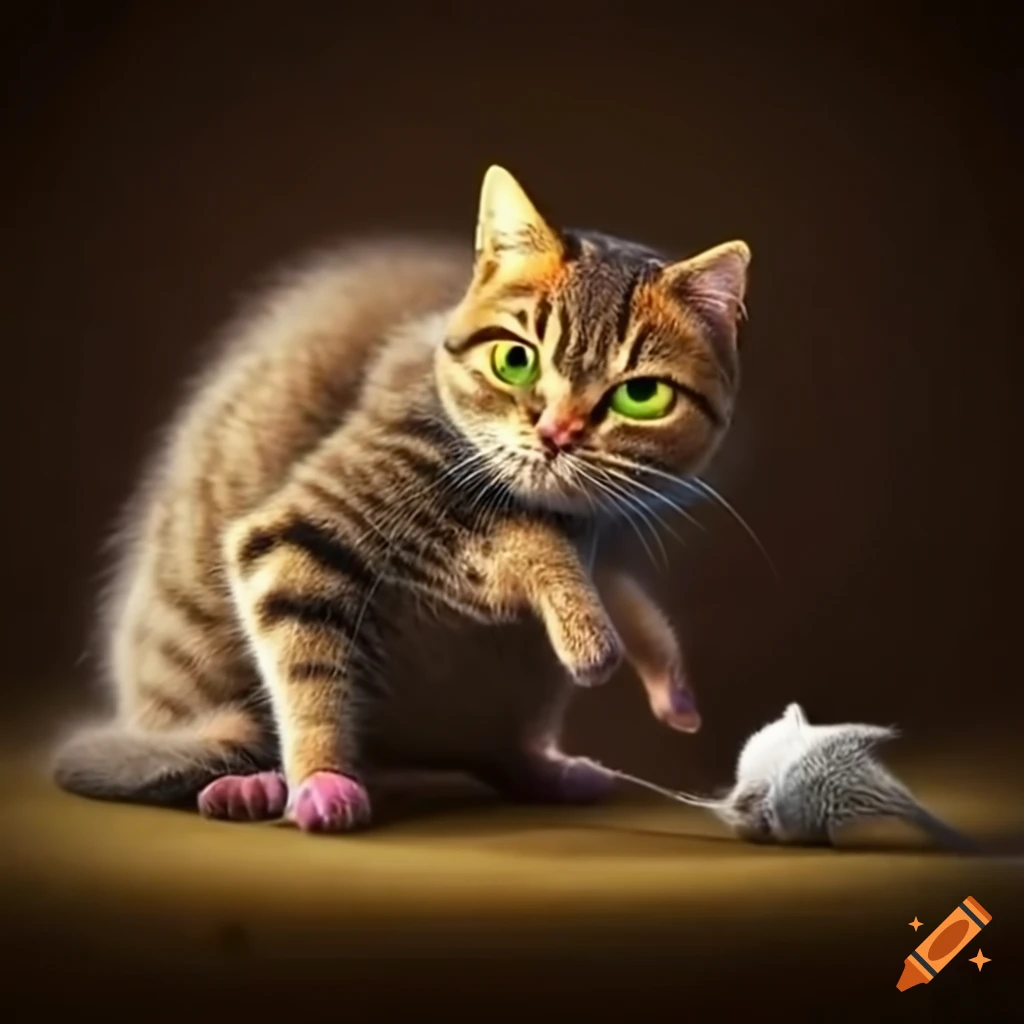 Cat and mouse playing together