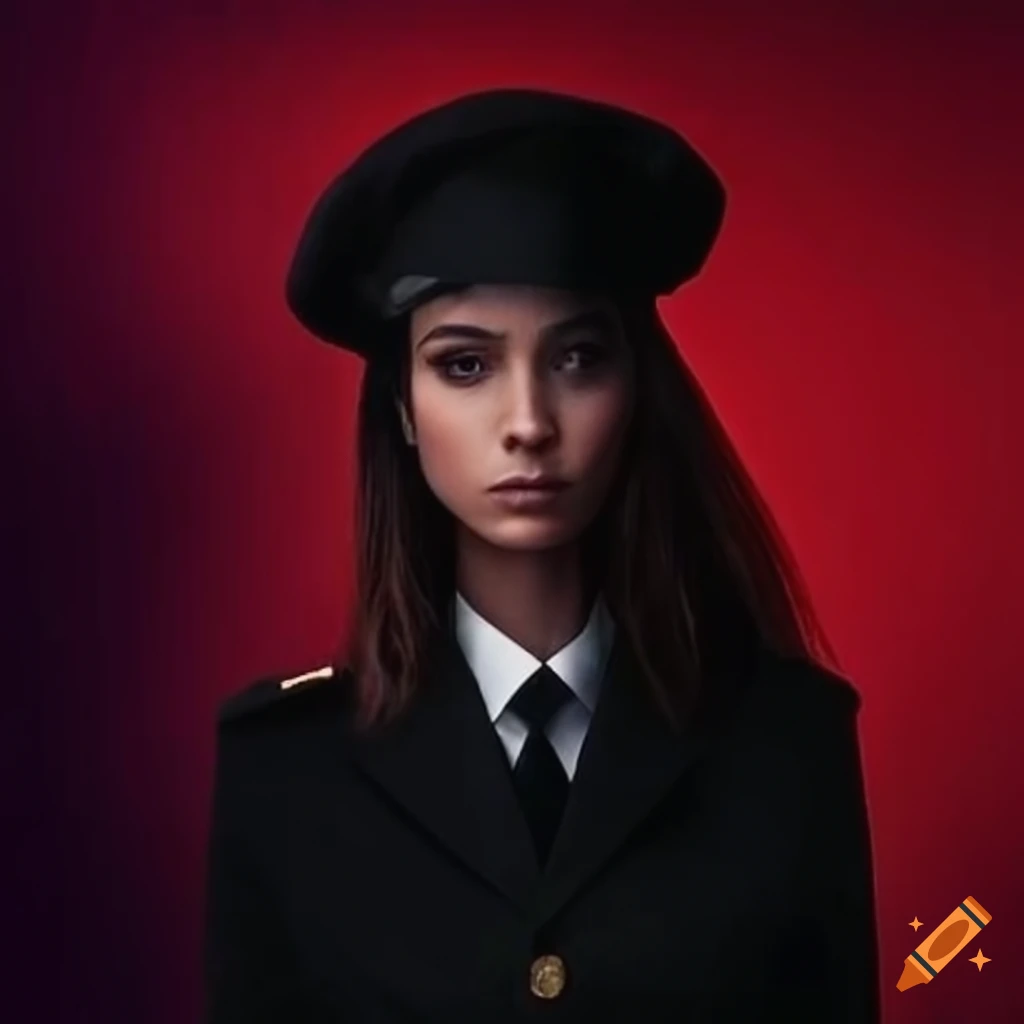 Israeli young woman in black uniform with ceremony attire