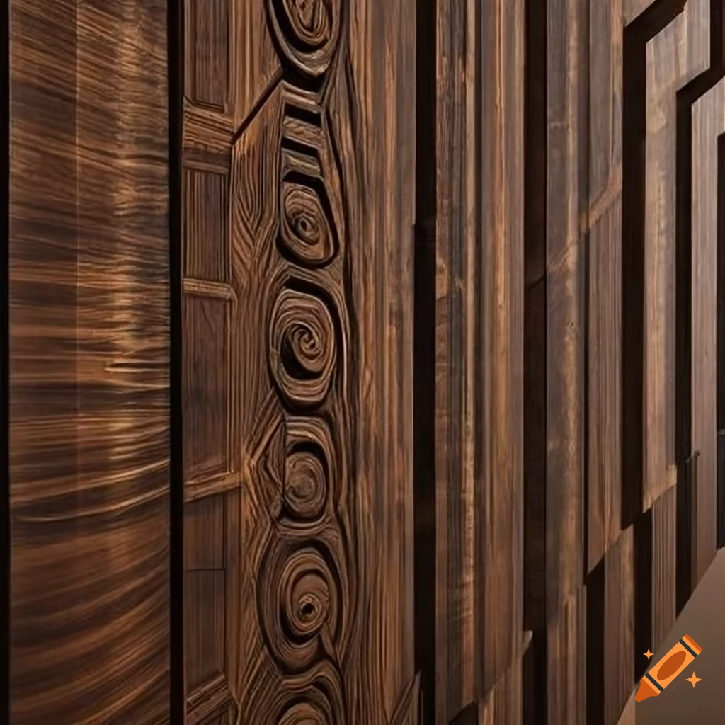 Black walnut wall art with masculine carving patterns and golden veins