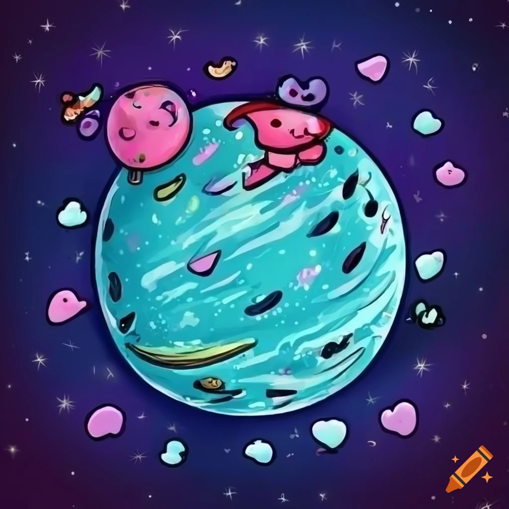 Fantasy cute love planet doodle