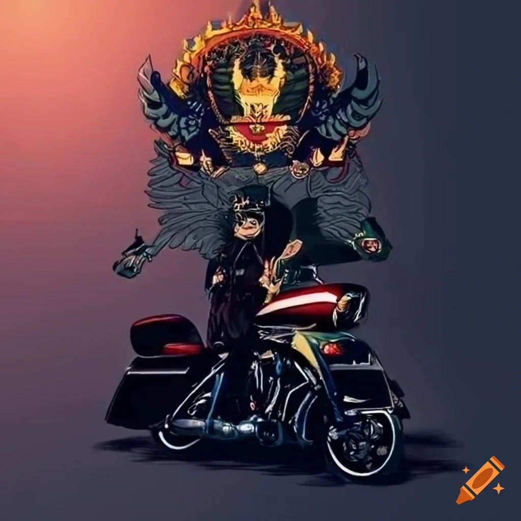 Thai style Garuda riding a Black Harley Davidson Road Glide for a motorcycle club design