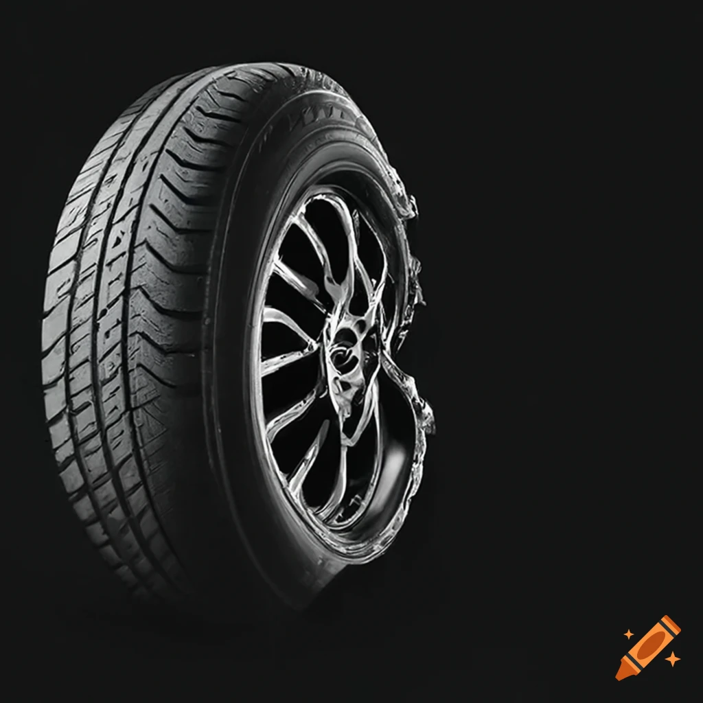 Flat deflated car tire on the ground