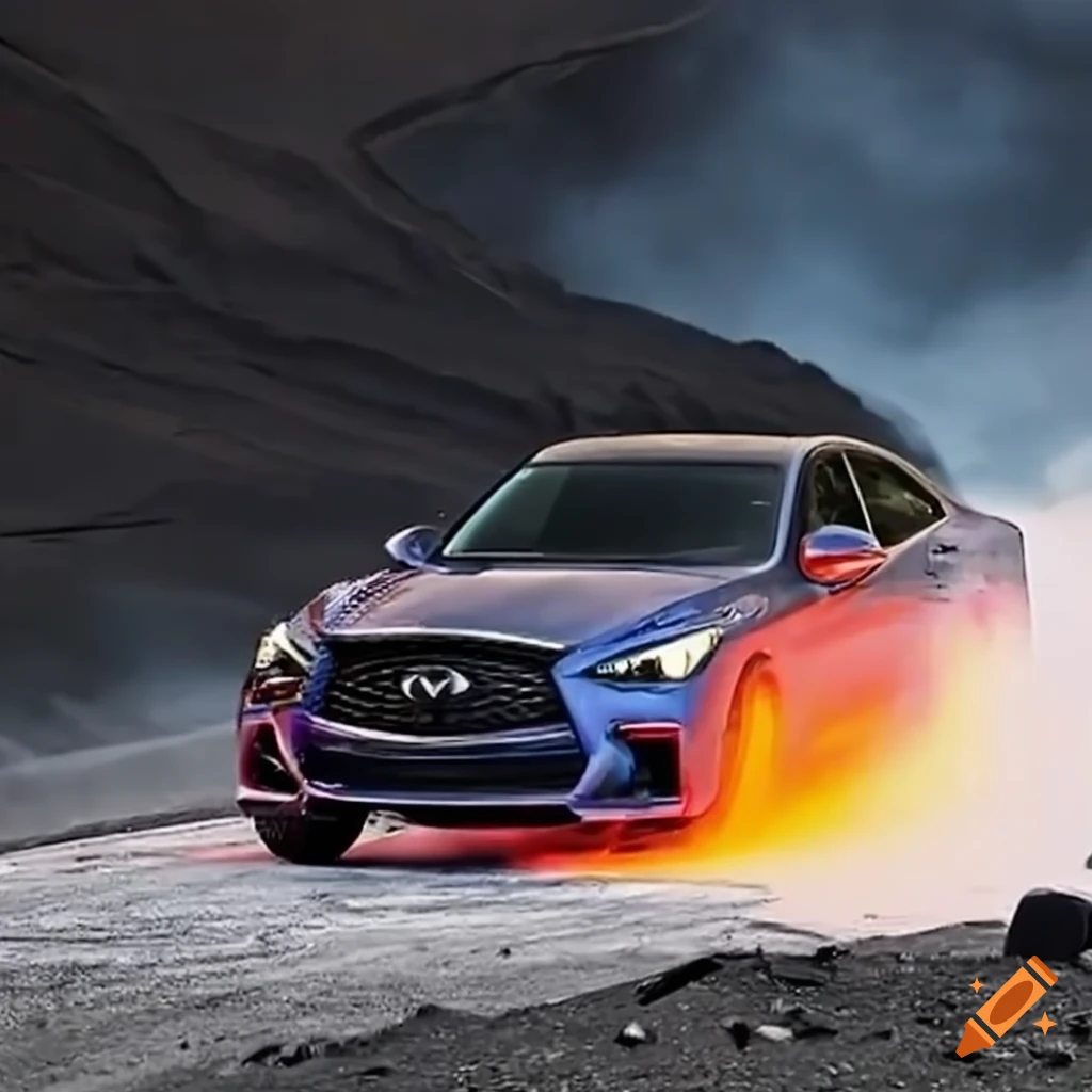 Infiniti Q50 drifting down a volcano