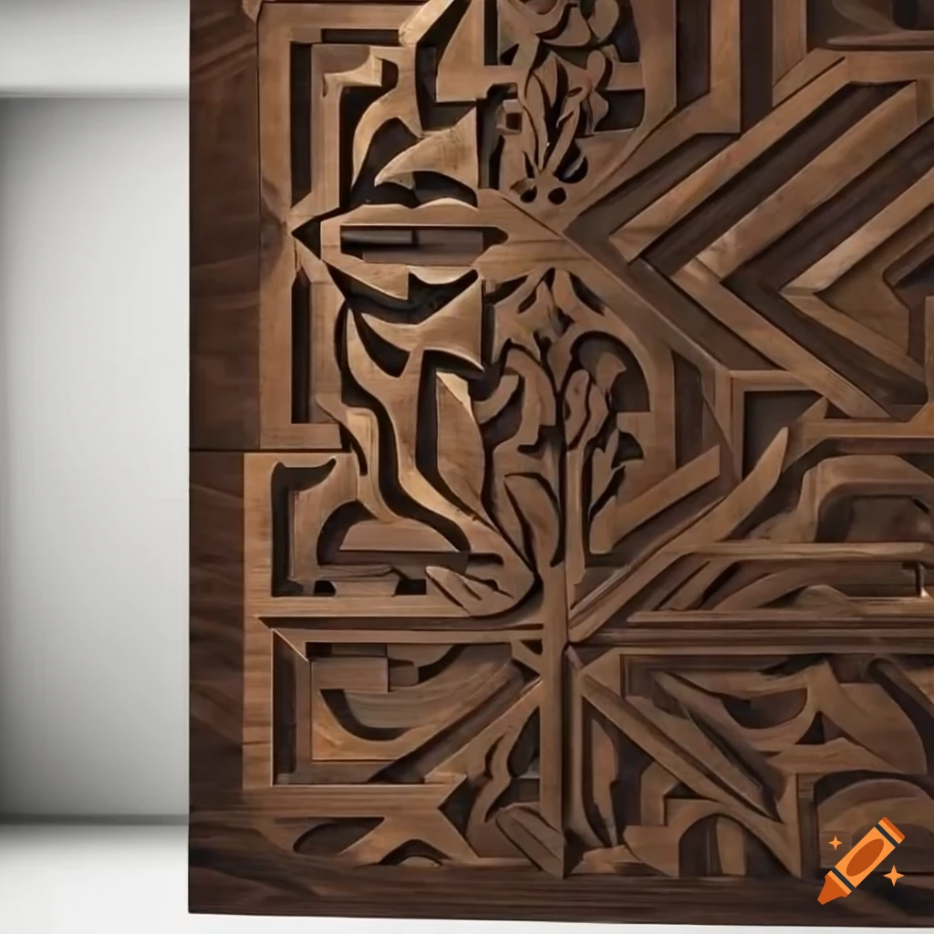 Black walnut wall art with golden veining and intricate carving patterns