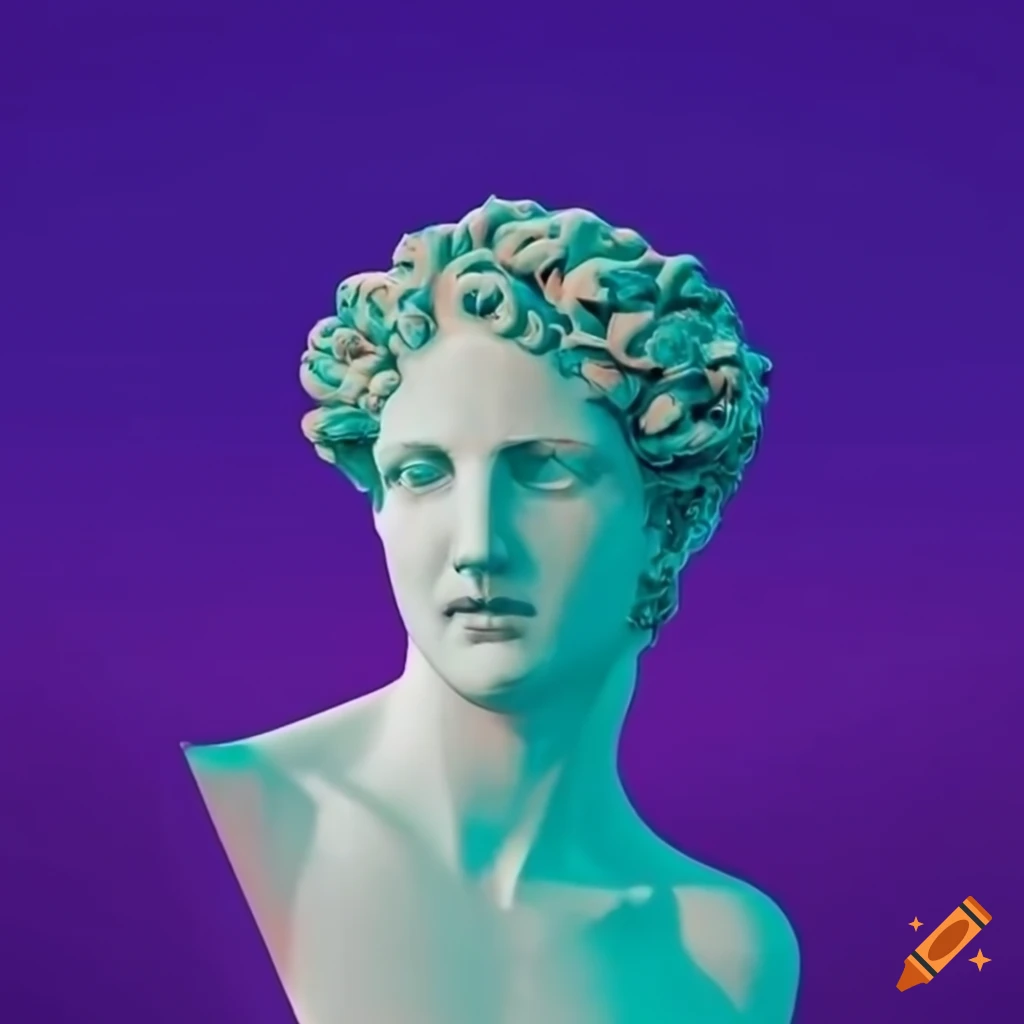 Sunlight-drenched Greek statue in vaporwave style