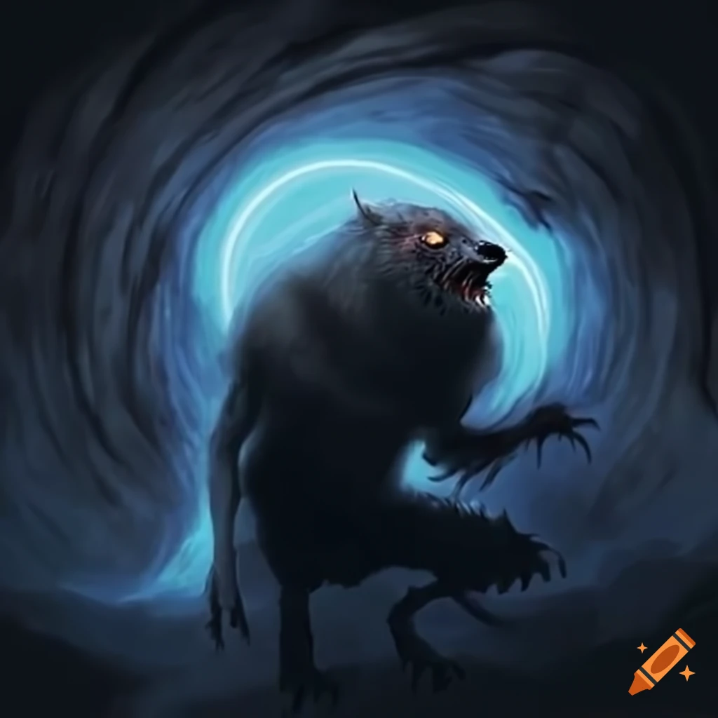 Werewolf falling into a deep black hole