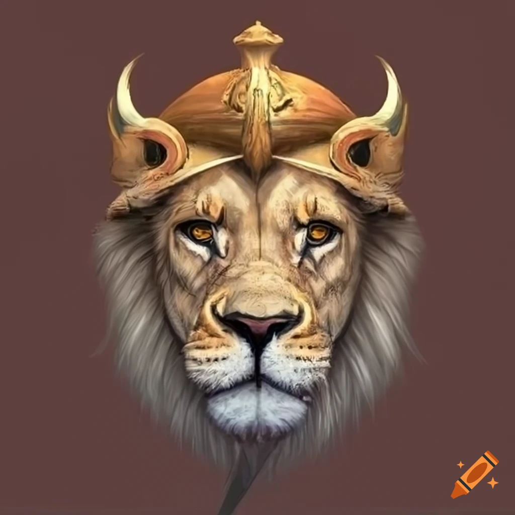 Lion with a helmet and horns