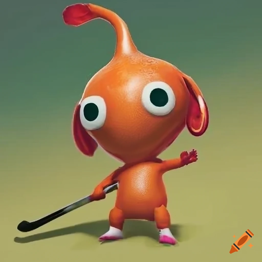 Orange field hockey goalie inspired by Pikmin style