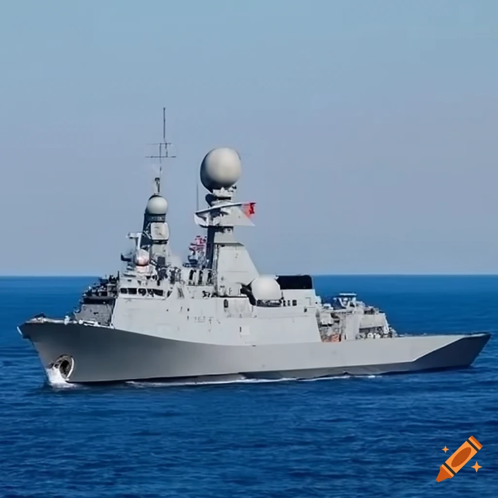 A very modern war frigate with powerful guns, rockets, and the latest equipment