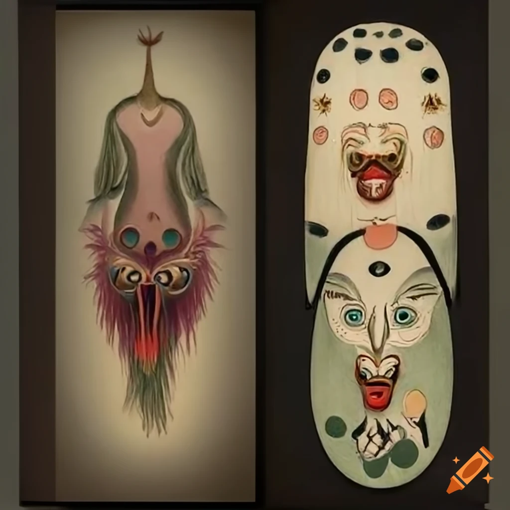 Illustration of native Salish creature motifs and spirit masks by Wenjing Yang, Theodor Kittelsen, and Hilma af Klint