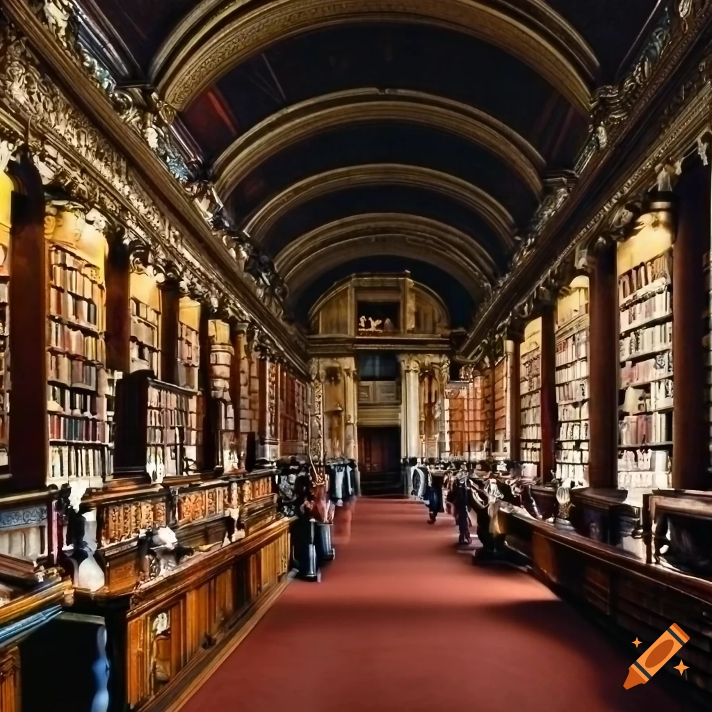 The Long Room in Dublin, Ireland, a college library filled with books