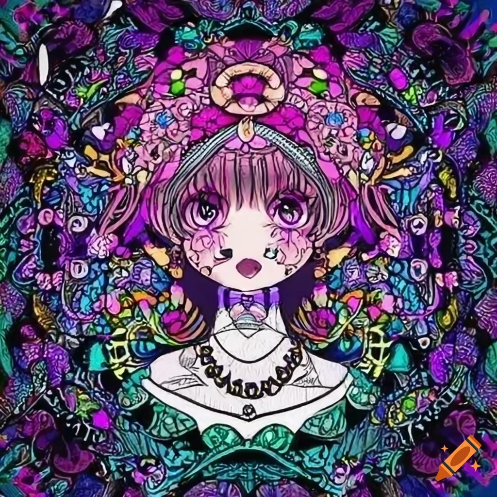 Mandala drawing of a giant CHANEL bag with fluffy lips background