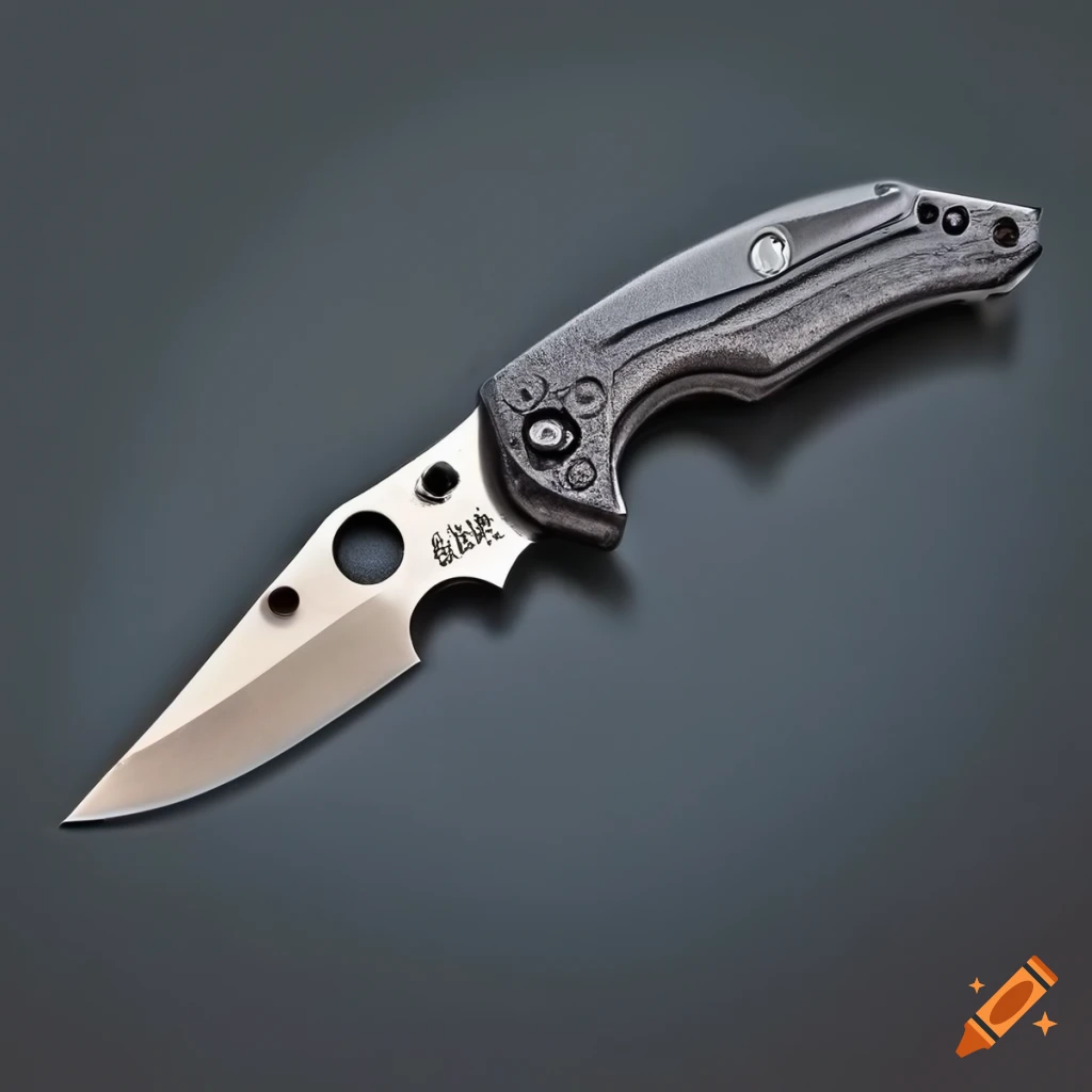 Spyderco jackknife scalpel on dark glass steel table with futuristic Japan style