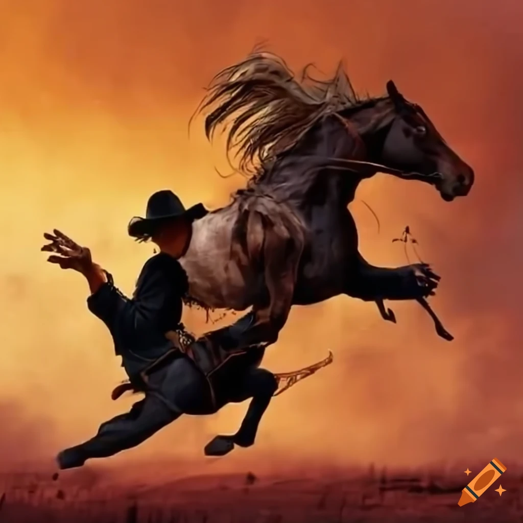 Cowboy falling off horse