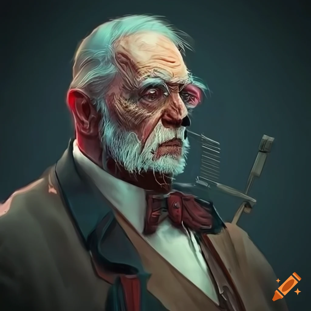 Old man with a cyberpunk mafia style