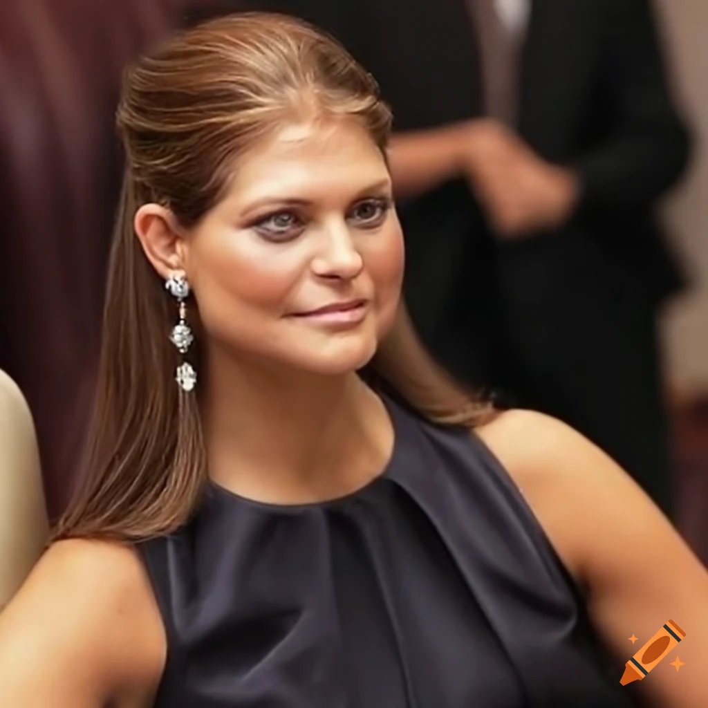 Princess Madeleine sitting with long hair in a salon before a haircut