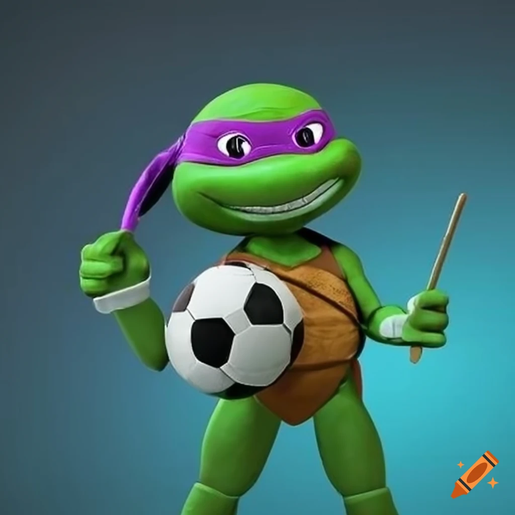 Donatello Ninja Turtle with a soccer ball