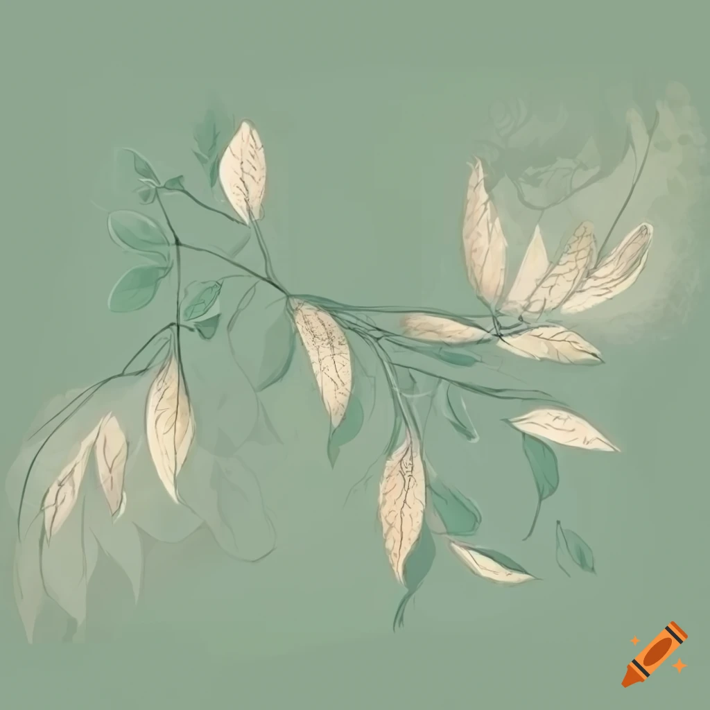 Sage, deep green, and beige background with leaves and branches