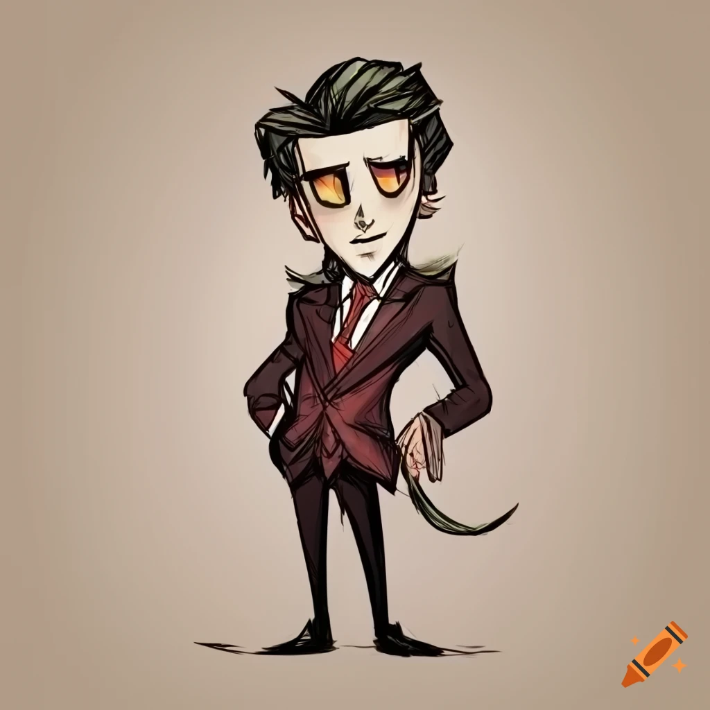 Male in a suit in the style of Don't Starve game
